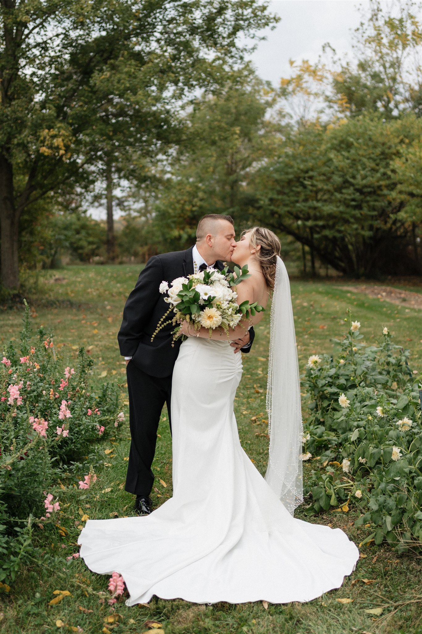 Bride and groom portraits at Black Creek Ridge Flower Farm near Fort Wayne, Indiana